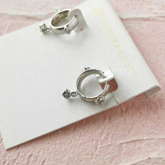 Kendra Scott Joelle White Crystal Silver Earrings - Picture 3 of 3